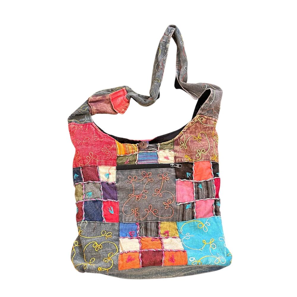 Cotton Hippie Hobo Bag Purse Patchwork Zip Top Shoulder Bag Festival